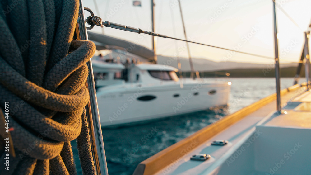 Obraz premium boat, sea, yacht, water, sail, sailboat, ocean, sailing, ship, sky, summer, travel, vacation, catamaran, horizon, holiday, nature, cruise, lake, vessel, beach, leisure, boats, wind, recreation, nautic