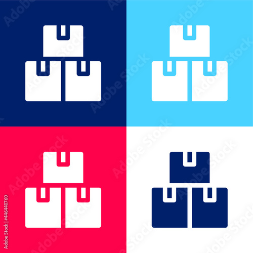 Boxes blue and red four color minimal icon set