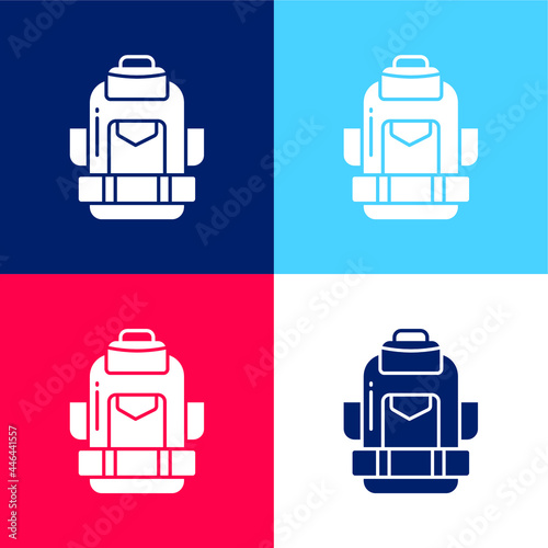 Backpack blue and red four color minimal icon set