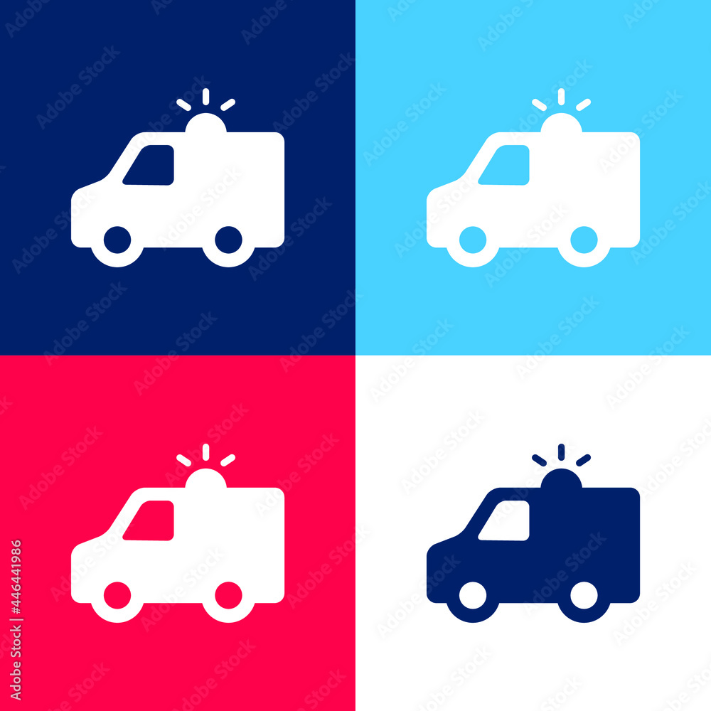 Ambulance With Light blue and red four color minimal icon set Ambulance With Light blue and red four color minimal icon set