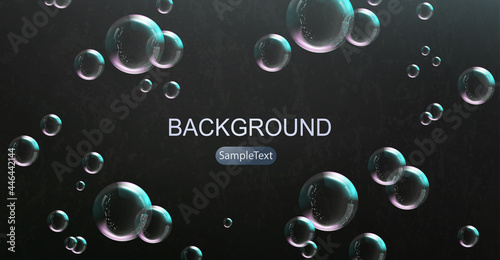 Black composition, abstract frame from multicolored soap bubbles of various diameters