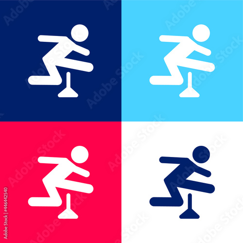 Athlete Jumping Silhouette blue and red four color minimal icon set