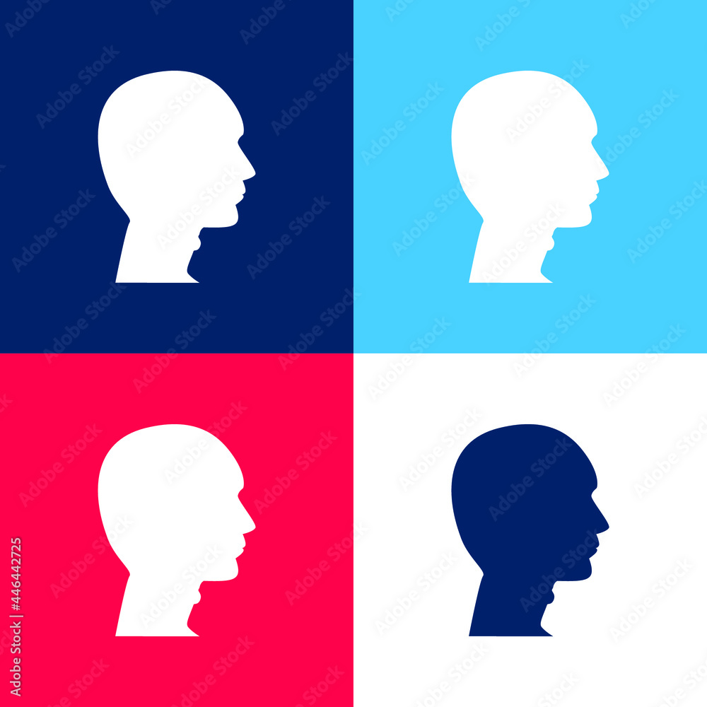Bald Man Head blue and red four color minimal icon set