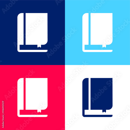 Book And Bookmark blue and red four color minimal icon set