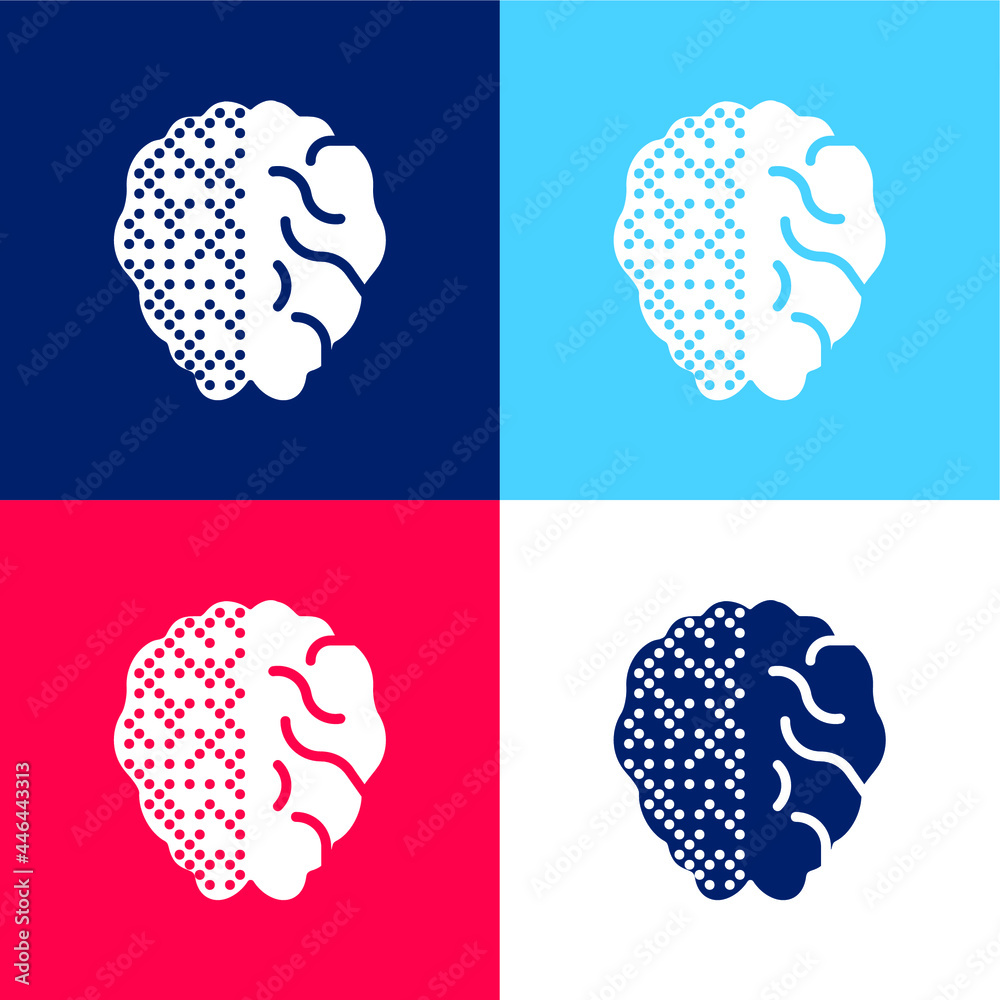 Brain blue and red four color minimal icon set Brain blue and red four color minimal icon set