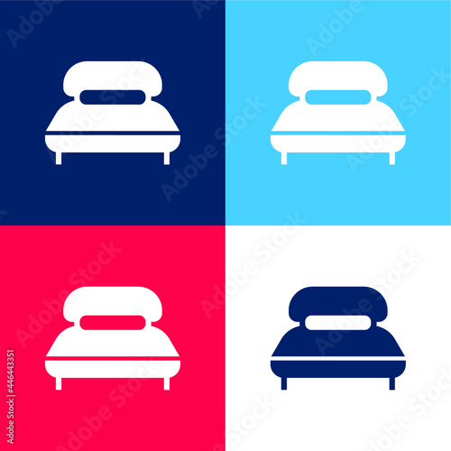 Big Bed With Long Pillow blue and red four color minimal icon set