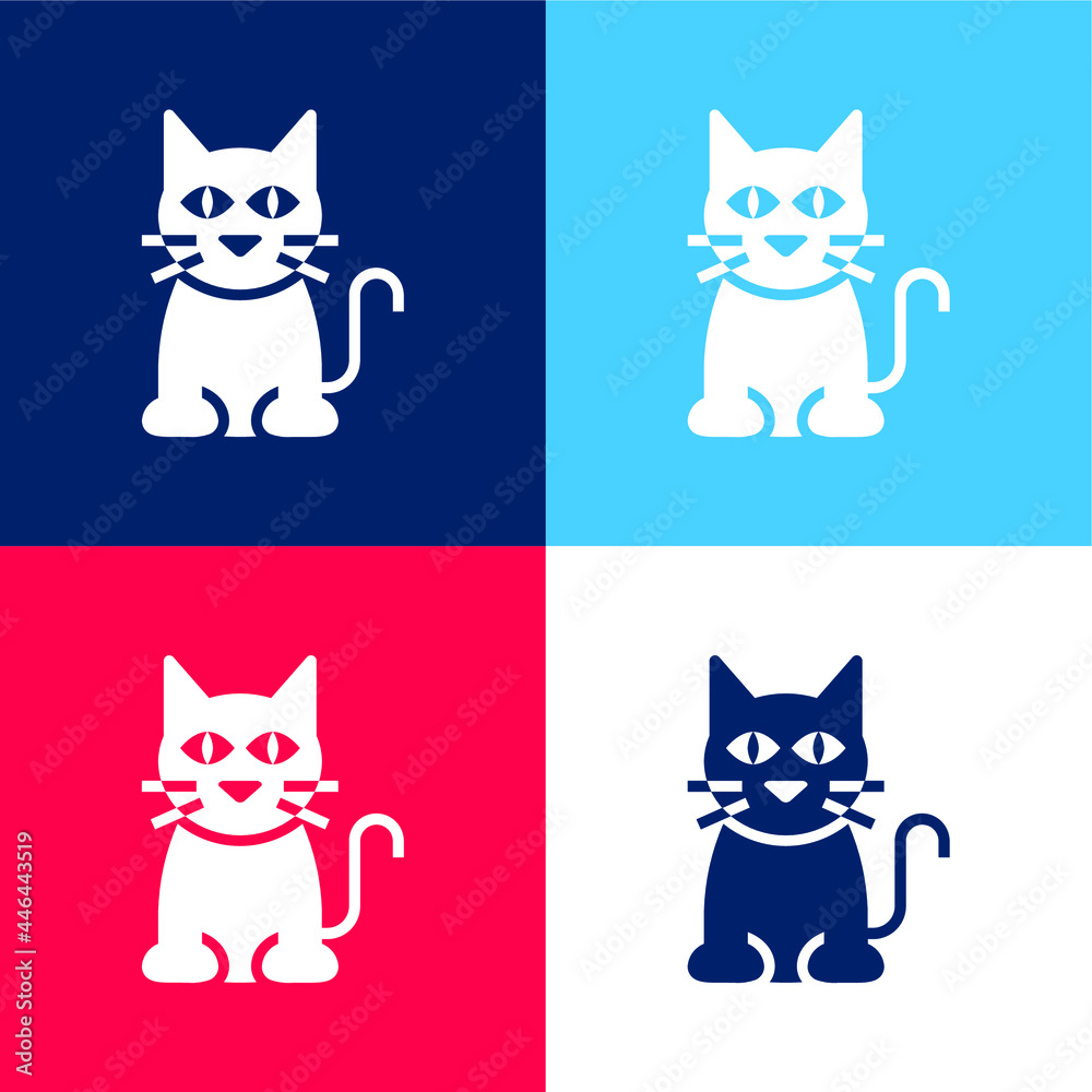 Obraz premium Black Cat blue and red four color minimal icon set