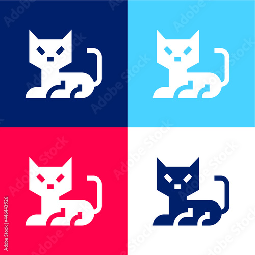 Black Cat blue and red four color minimal icon set
