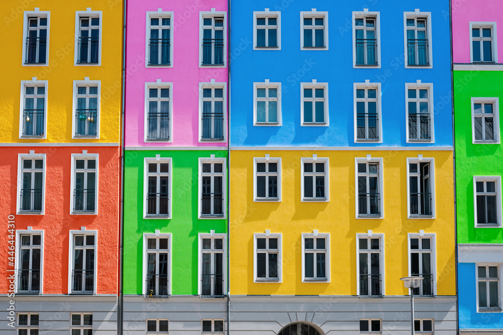 colorful building facade, apartment house exterior