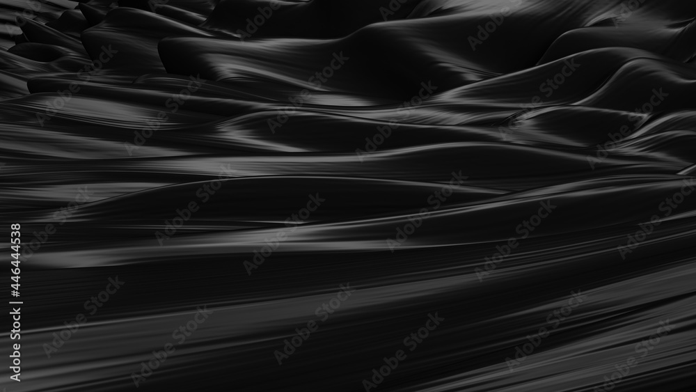 Fototapeta premium Abstract black background. Smooth black wave. Black Liquid lava. Dark luxury texture.