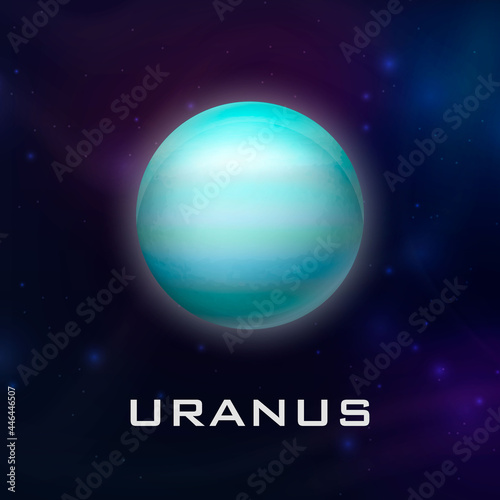 Planet Uranus. Vector 3d Realistic Space Planet in Space Starry Sky. Galaxy, Astronomy, Space Exploration Concept. Uranus Template Closeup