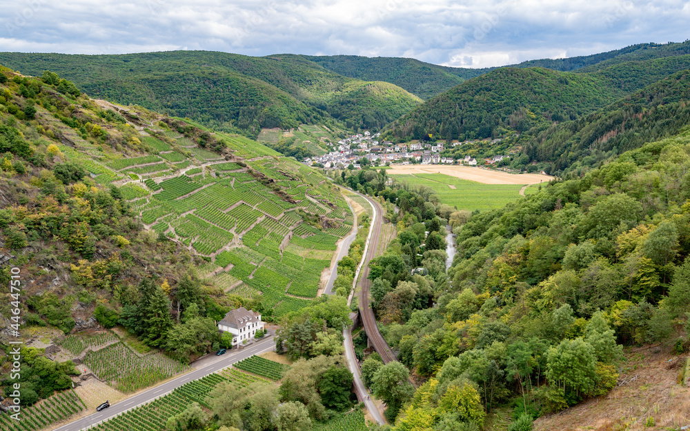 Ahr Valley, Rheinland-Pfalz, Germany. Ahr River, seen in photo, flooded in July 2021 inundating this valley