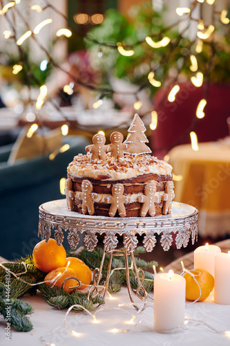 Birthday cake with sparklers. Christmas cake. High quality photo photo