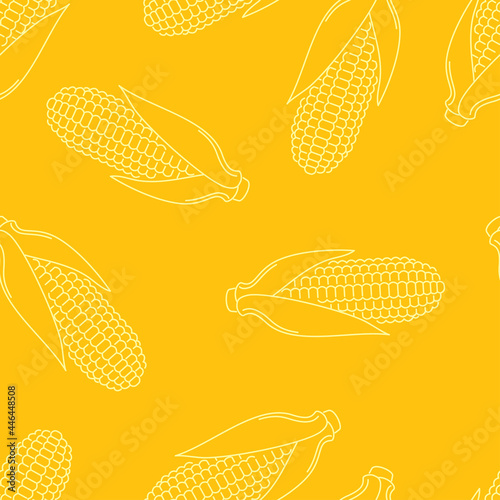 Corn or maize outline seamless pattern. Vegetable yellow background. Vector food simple illustration.