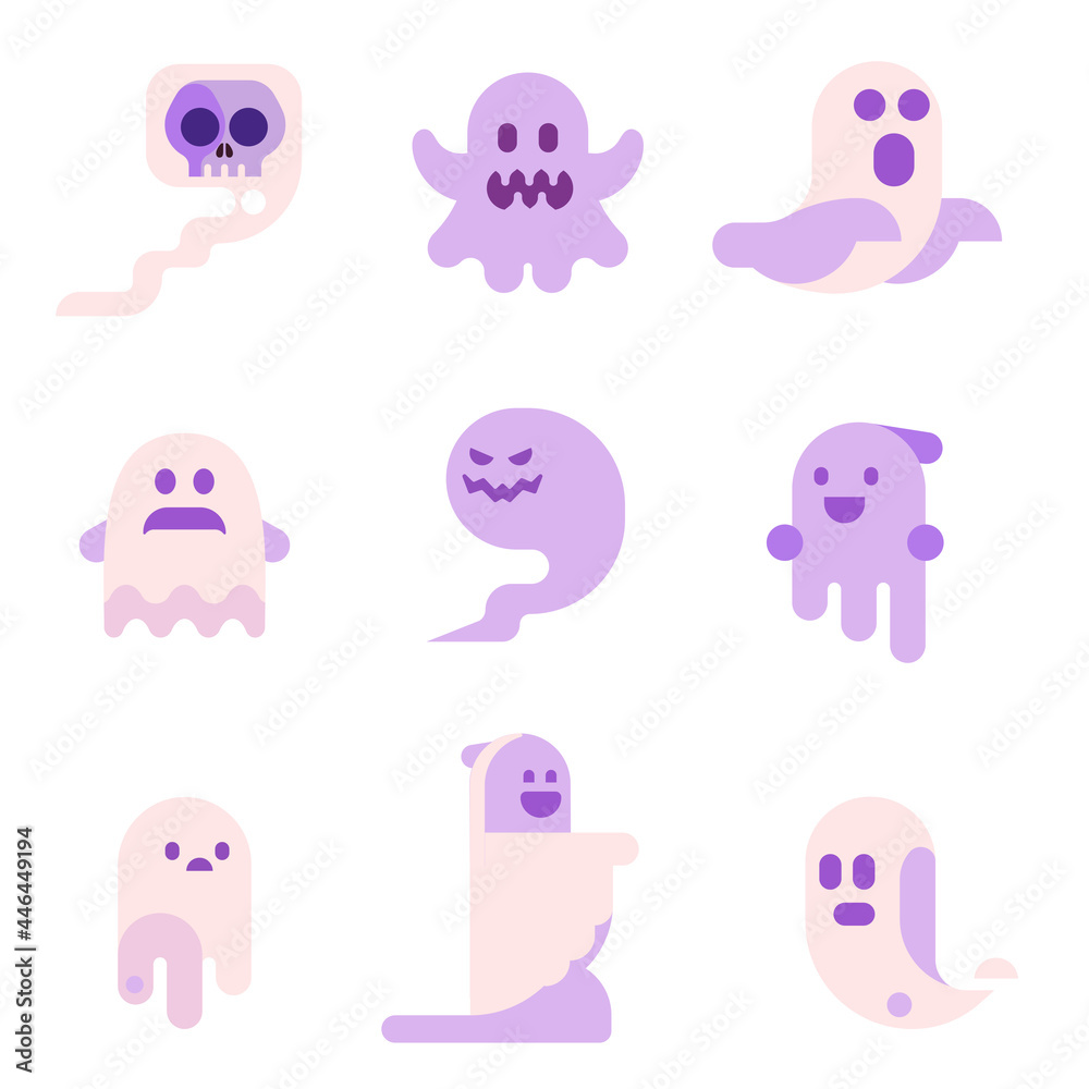 Fototapeta premium Funny Ghost Icons in Flat Design