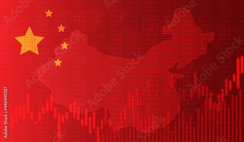 Growing chart against the background of the China flag candlestick graph Stock market exchange and graph chart business finance money investment on display board. vector design