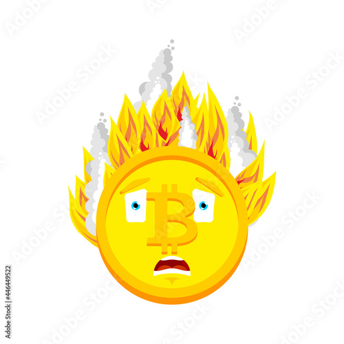 Bitcoin burning isolated. Cryptocurrency Fire Cartoon Style. Crypto panicked Vector