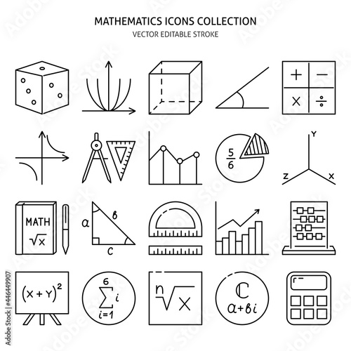 Mathematics science icon set in line style