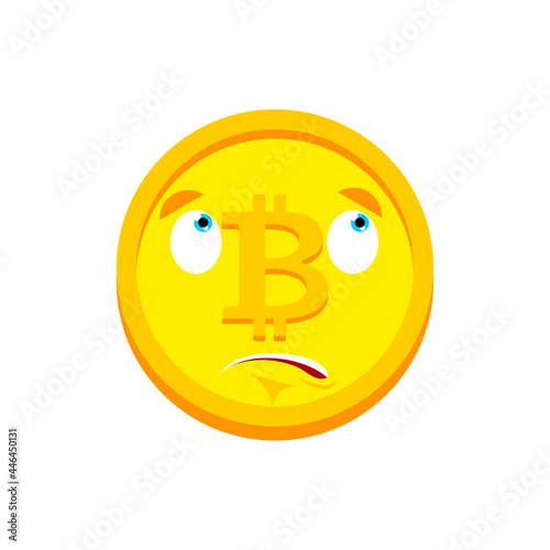 Bitcoin bewildered emotion isolated. Cryptocurrency at loss Cartoon Style. panicked Vector