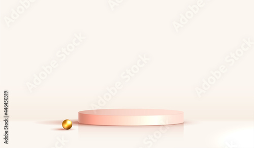 Cosmetic light brown background and premium podium display for product presentation branding and packaging. studio stage with gold pearl of background. vector design