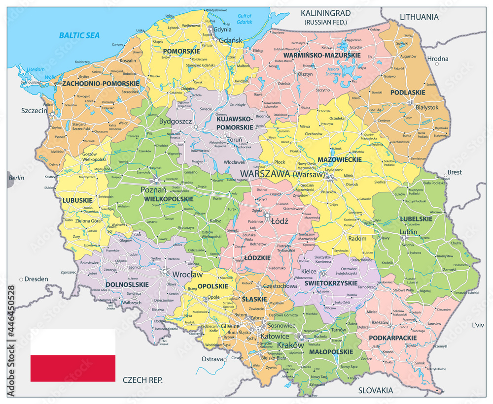 Poland Detail Administrative Map and roads