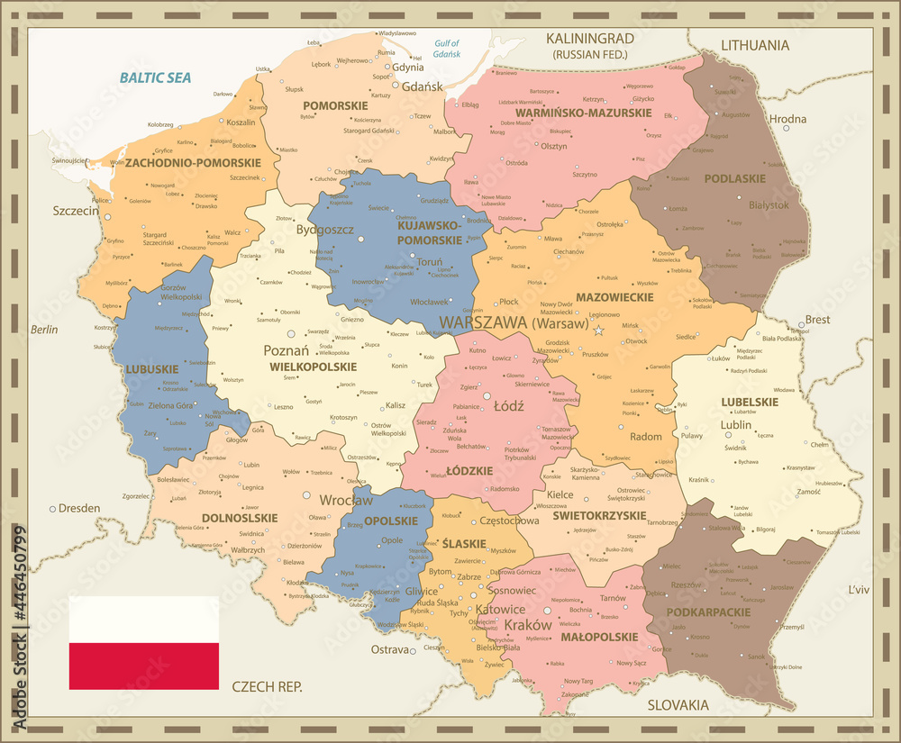Fototapeta premium Poland Map Retro Colors