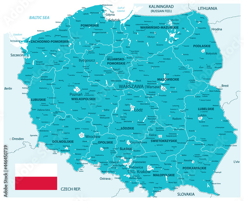Poland Map Aqua Colors