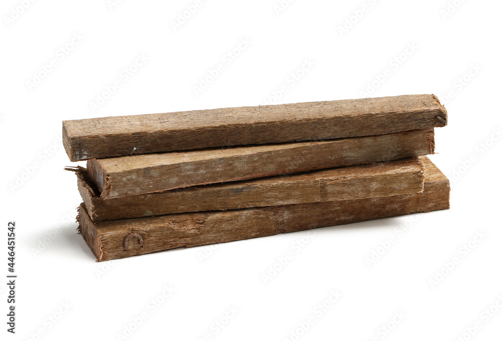 Fototapeta premium Pile of wood scrap (with clipping path) isolated on white background