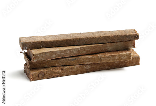 Pile of wood scrap  with clipping path  isolated on white background