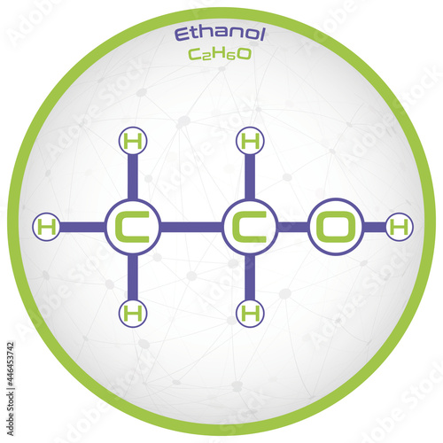 Large and detailed infographic of the molecule of Ethanol