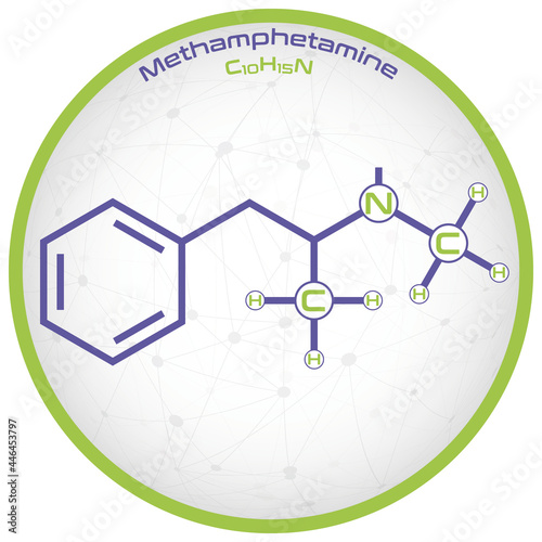Large and detailed infographic of the molecule of Methamphetamine