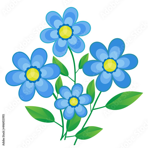 Blue paper flowers arranged on white paper