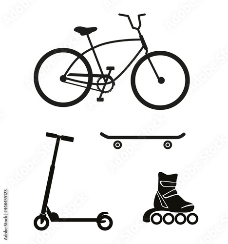 Bicycle, skateboard, roller skate, scooter - wheeled devices for sport and recreation