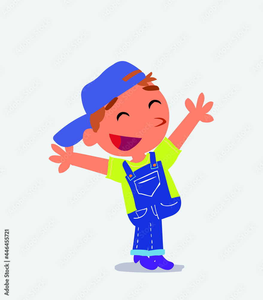 cartoon character of little boy on jeans celebrating something with joy. cartoon character of little boy on jeans celebrating something with joy.