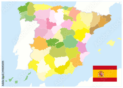 Administrative Political Map of Spain. No text