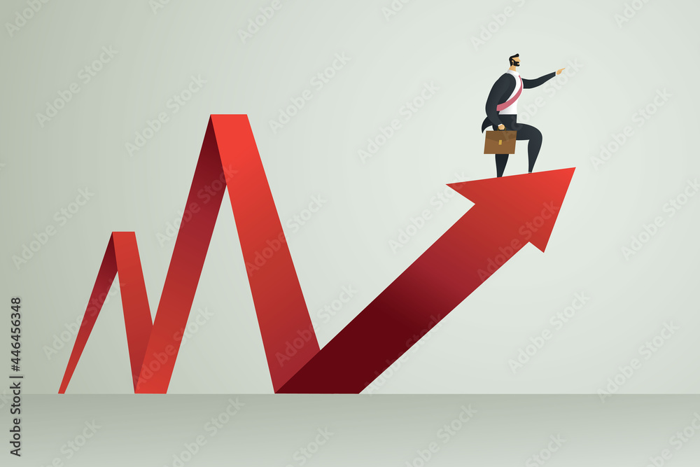 Leadership businessman standing on up arrow. Leadership businessman standing on up arrow.