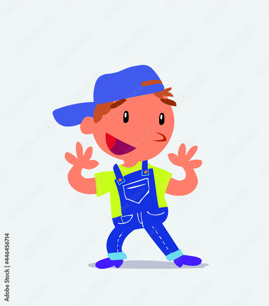 Pleasantly surprised cartoon character of little boy on jeans. Pleasantly surprised cartoon character of little boy on jeans.