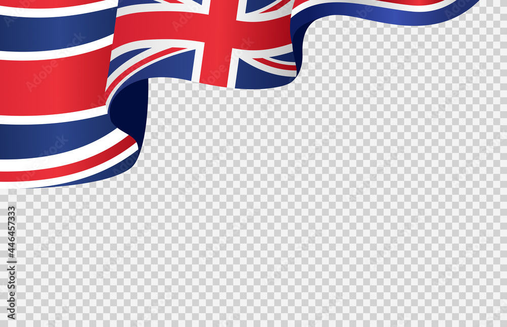 Waving flag of  UK isolated  on png or transparent  background,Symbols of  United Kingdom,Great Britain,template for banner,card,advertising ,promote, TV commercial, ads, web, vector illustration - obrazy, fototapety, plakaty 