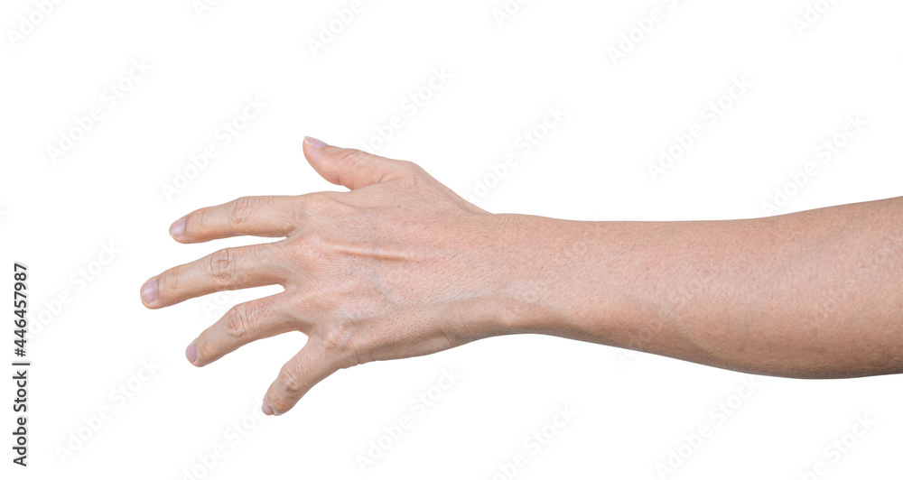 Asian man palm hand isolated on white background with clipping path.