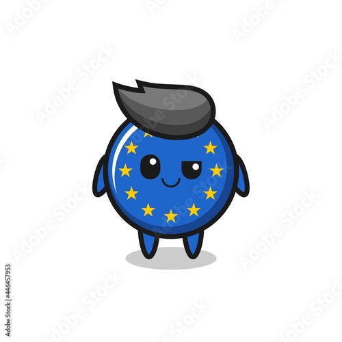 europe flag badge cartoon with an arrogant expression