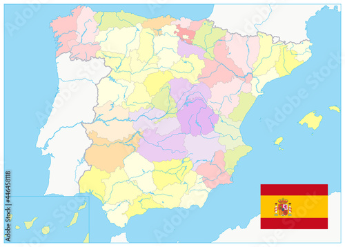 Detailed Political Map of Spain. No text