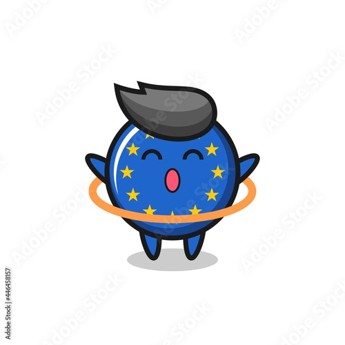 cute europe flag badge cartoon is playing hula hoop