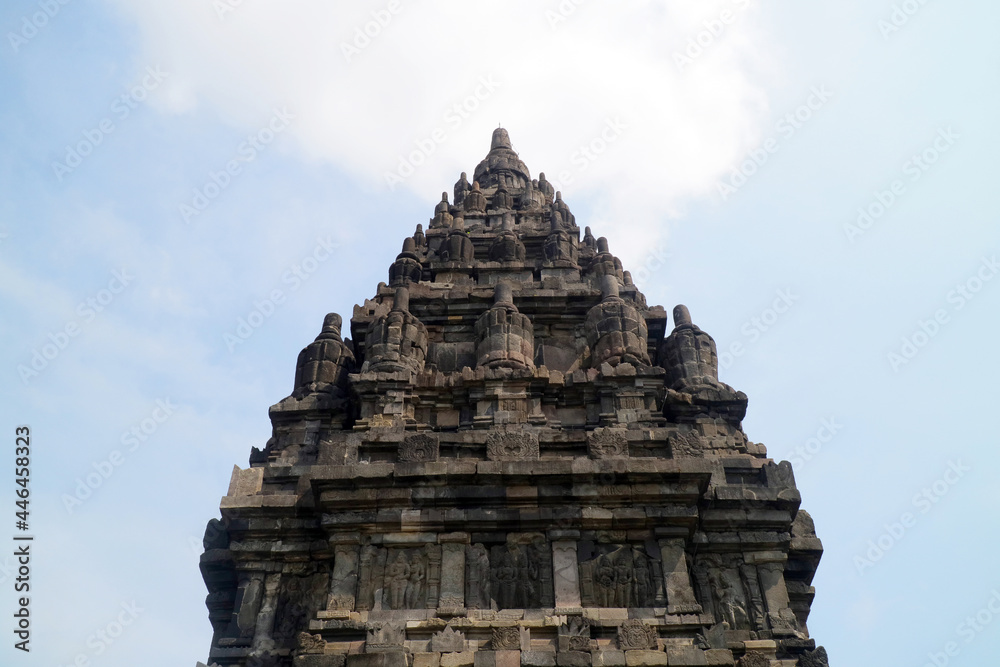Historical building of the Prambanan temple with many beautiful reliefs, a place for historical tours for local and foreign tourists