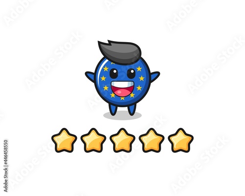 the illustration of customer best rating, europe flag badge cute character with 5 stars © heriyusuf