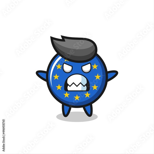 wrathful expression of the europe flag badge mascot character