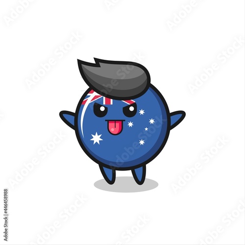 naughty australia flag badge character in mocking pose