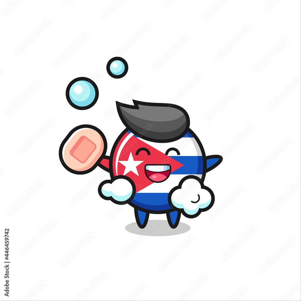 cuba flag badge character is bathing while holding soap cuba flag badge character is bathing while holding soap