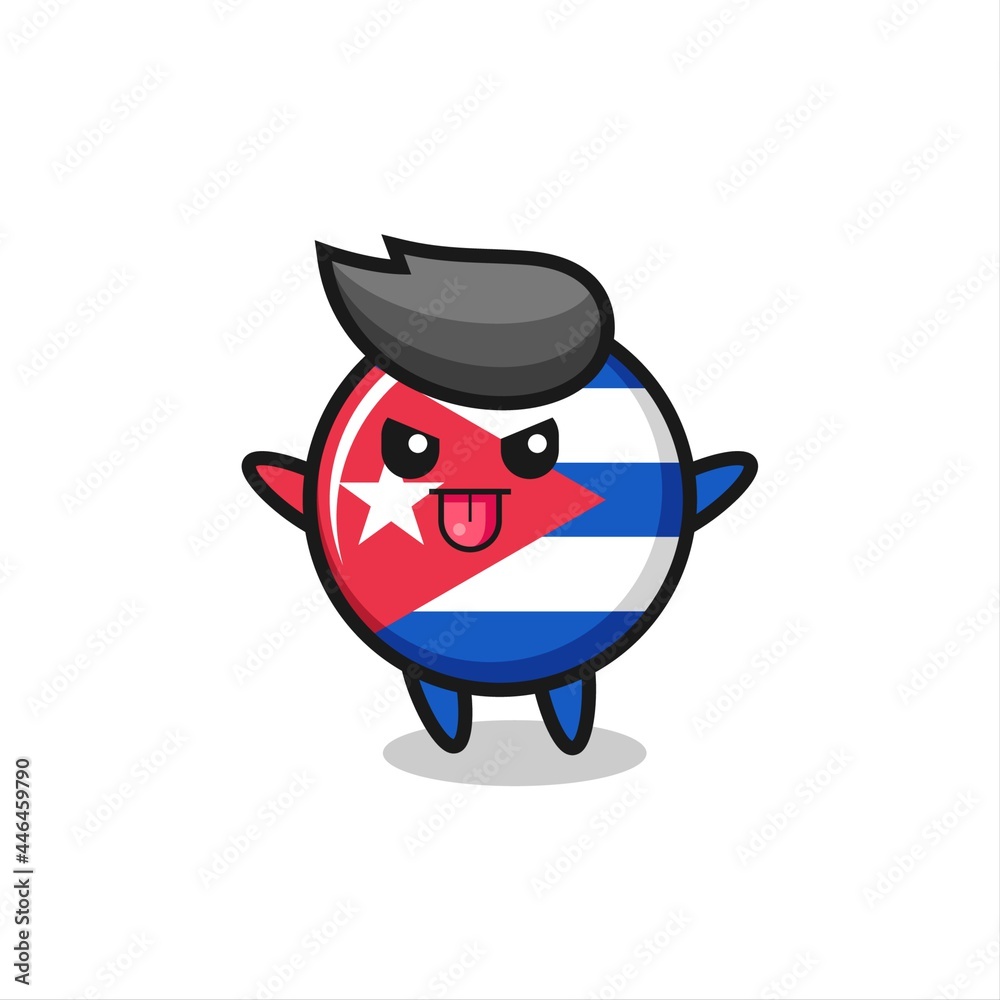 naughty cuba flag badge character in mocking pose