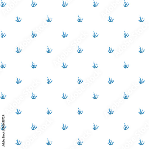 Collection of watercolor  seamless pattern - underwater world. Seaweed on white background
