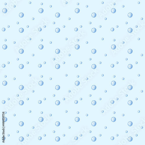 Collection of watercolor seamless pattern - underwater world. Bubbles on blue background